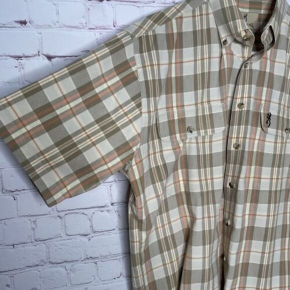 Vtg Browning Shooting Shirt Mens M Medium Green Button Down Short Sleeve Hunting - Picture 9 of 9